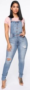 Fashion Nova Distressed Denim Overalls